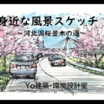 身近な風景スケッチ　～　河北潟の桜並木（Yo建築・環境設計室）