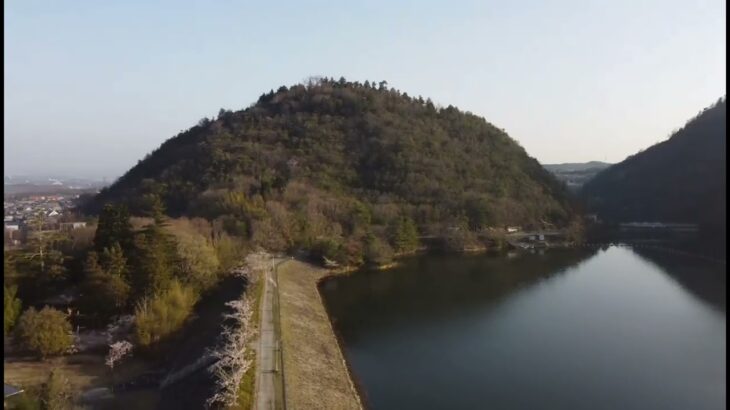 ドローンで桜並木のあるダム湖を空撮しました