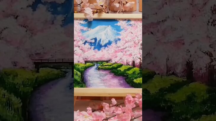 【忍野と桜の富士山】#油彩画 #芸術   #油絵 #絵  #アート    #oilpainting  #oil #painter #Paintingsea #Peinture　#桜　#風景　