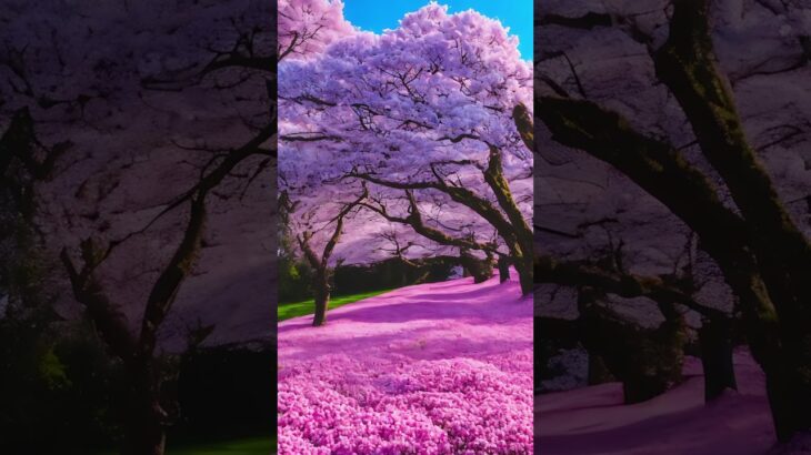 桜と芝桜の風景 人口知能生成 AI生成 cherry blossoms and Moss phlox creeping phlox AI generation Short version