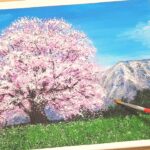 アクリル絵の具で【桜】の描き方/桜と残雪の山の風景/初心者のための簡単なアクリル画/Step by step
