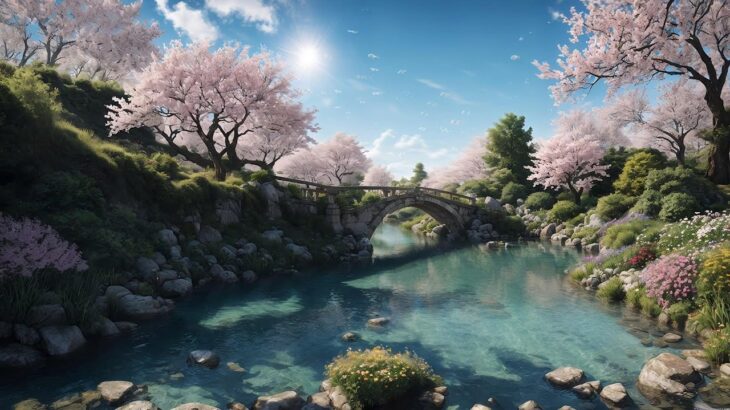 【AI風景＋BGM 作業用】AIが生成した桜と清流をお楽しみください。#癒し #ヒーリング ＃作業用 #BGM
