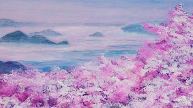 【油絵】【桜の海】#油絵  #手書き #アート    #絵画 #絵 #油彩画 #美術   #minne　#Creema　#BASE　#風景　#風景画　#minne販売中　#桜　#海